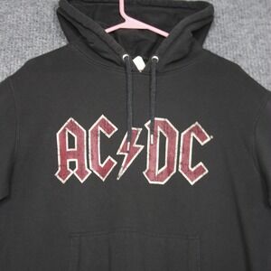 H&M Hoodie Mens M Black ACDC Band Concert Tour Graphic Print Fleece Lined